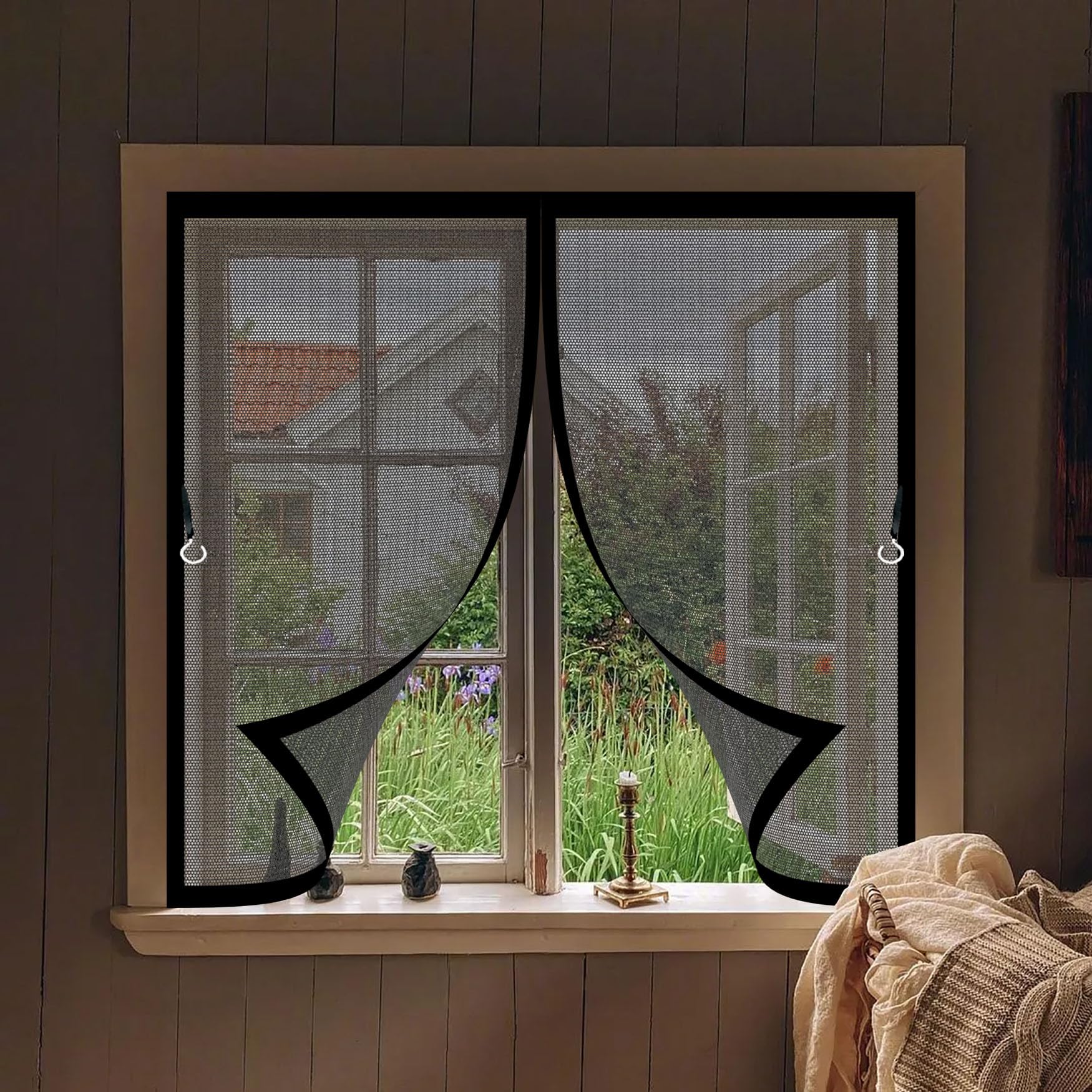 Moustiquaire porte magnétique 171x172 cm rideau anti-mouche noir pour balcon