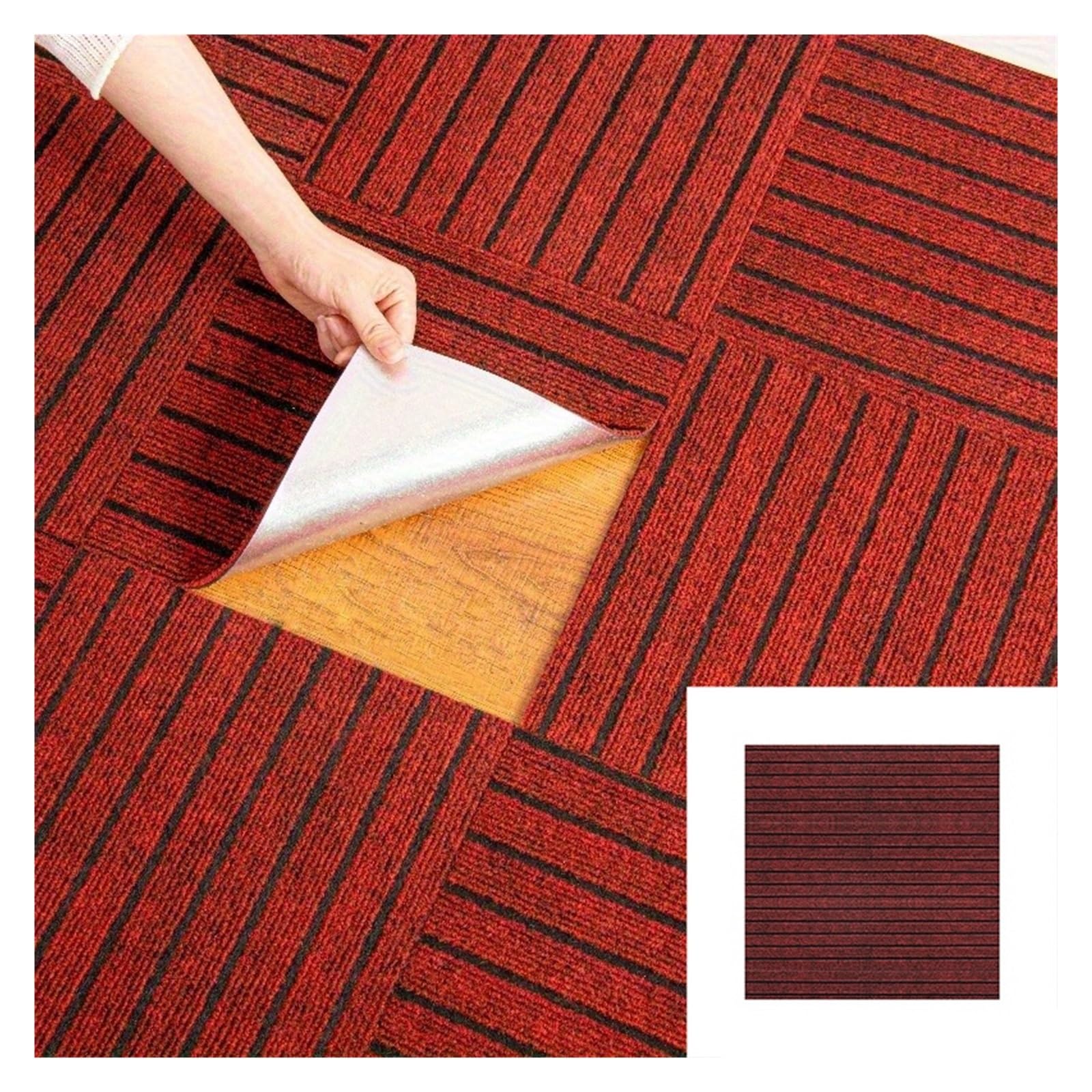 Teppichfliesen 30x30cm Moderne Streifen Schlafzimmer Wohnzimmer Teppich Büro Kann Ausgebreitet Werden Boden Matte Selbst-adhesive Anti Slip(Red,10pcs)