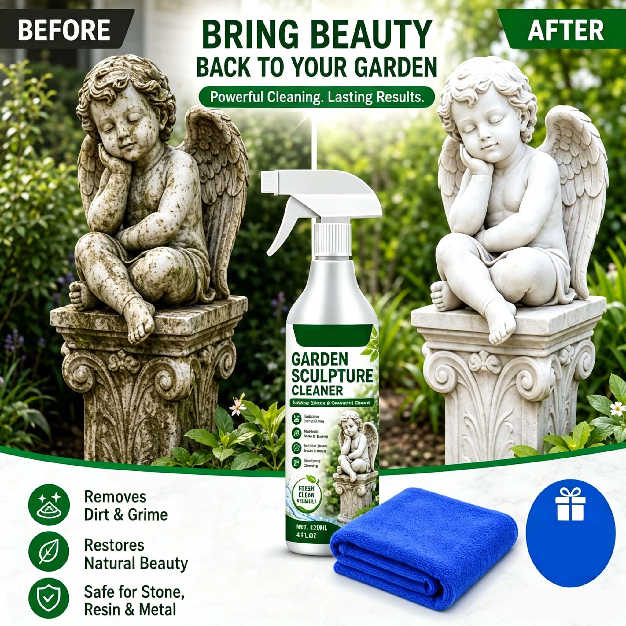 Spray de limpieza multisuperficie para exteriores, potente escultura de jardín, espray de limpieza para decoración de jardín, solución de limpieza para decoración de exteriores, limpiador diario de