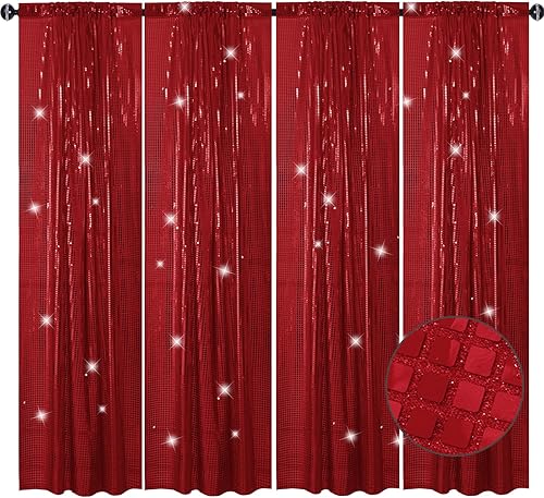 Cortina de telón de fondo de lentejuelas rojas, 4 paneles de 2 x 8 pies, con purpurina, para decoración de pared de boda, cumpleaños