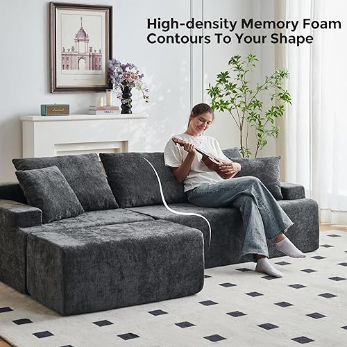 Miniatura 3 de Sofás seccionales sin hueso de 90.6 pulgadas, moderno sofá nube en forma de L con diván, sofás modulares de espuma viscoelástica para sala de estar,