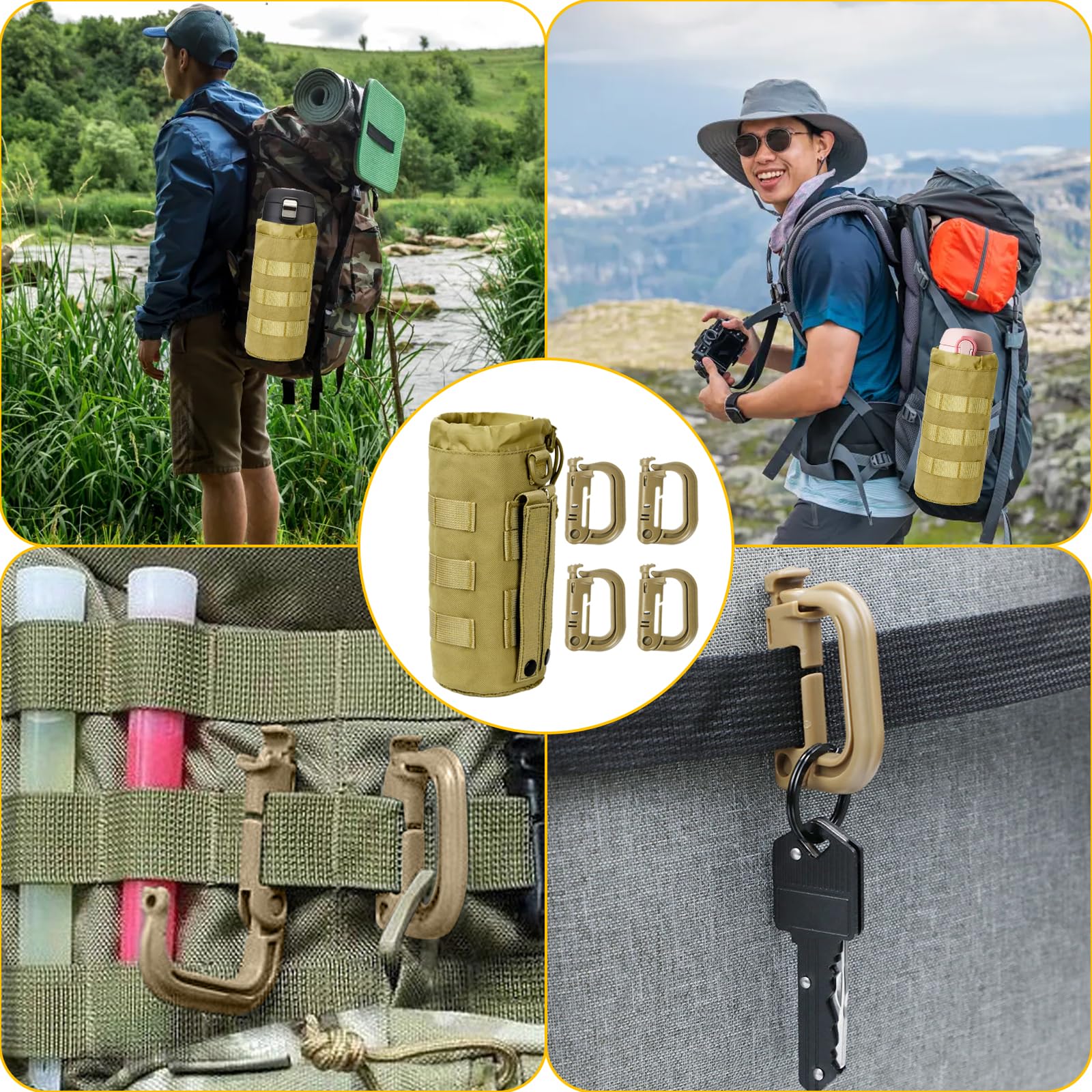 Hossom 2Pcs Táctical Soporte, Portador de Botella de Agua al Aire Libre, Estilo Militar 1000D Nylon Molle Sistema para Correr, Senderismo, Ciclismo, Camping