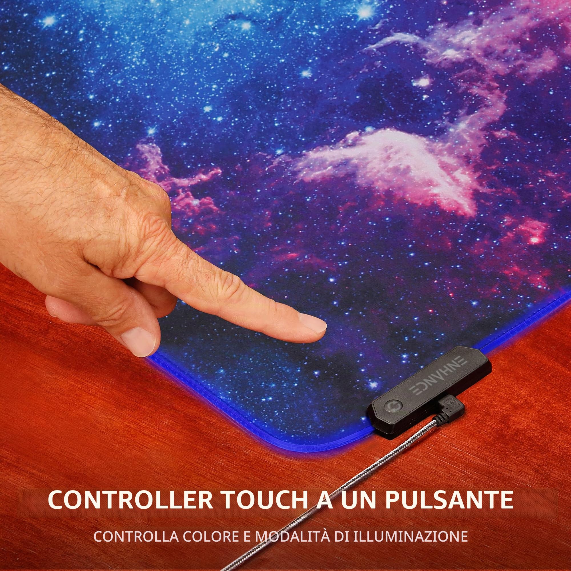 ENHANCE XXXL LED Tappetino da Scrivania - Mouse Pad Illuminato 3XL Grande (123x60 cm) con Superficie Liscia per Tracciamento e Base in Gomma Antiscivolo - Galassia
