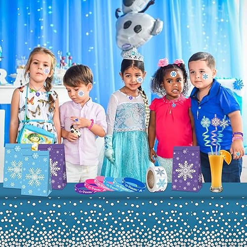 Miniatura 7 de Recuerdos de fiesta de Frozen, copos de nieve, regalos de fiesta de cumpleaños de invierno para niños, incluye 12 pulseras, 12 collares de copo de