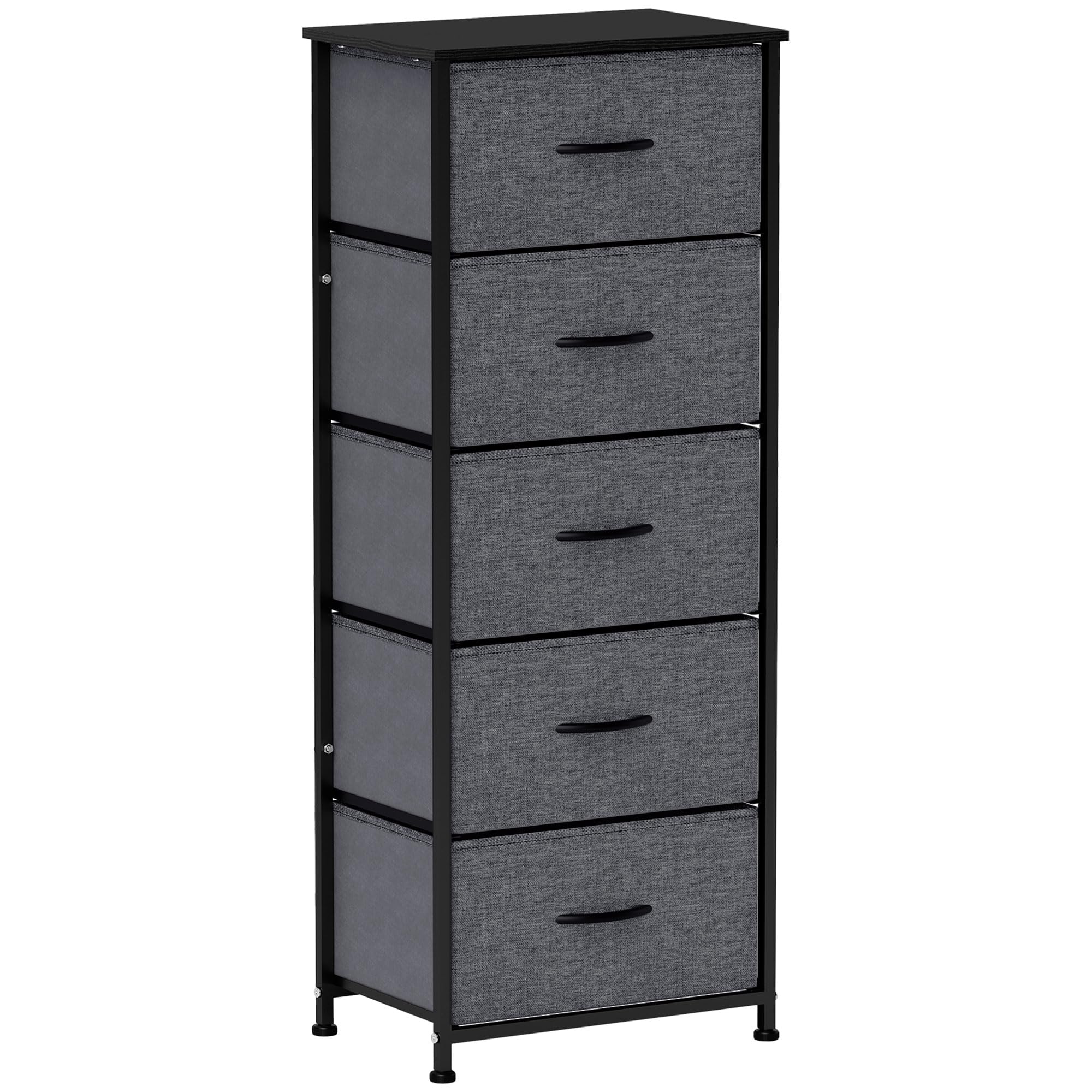 Homcom Grey Chest Of 5 Drawers With Wooden Top Fabric Dresser
