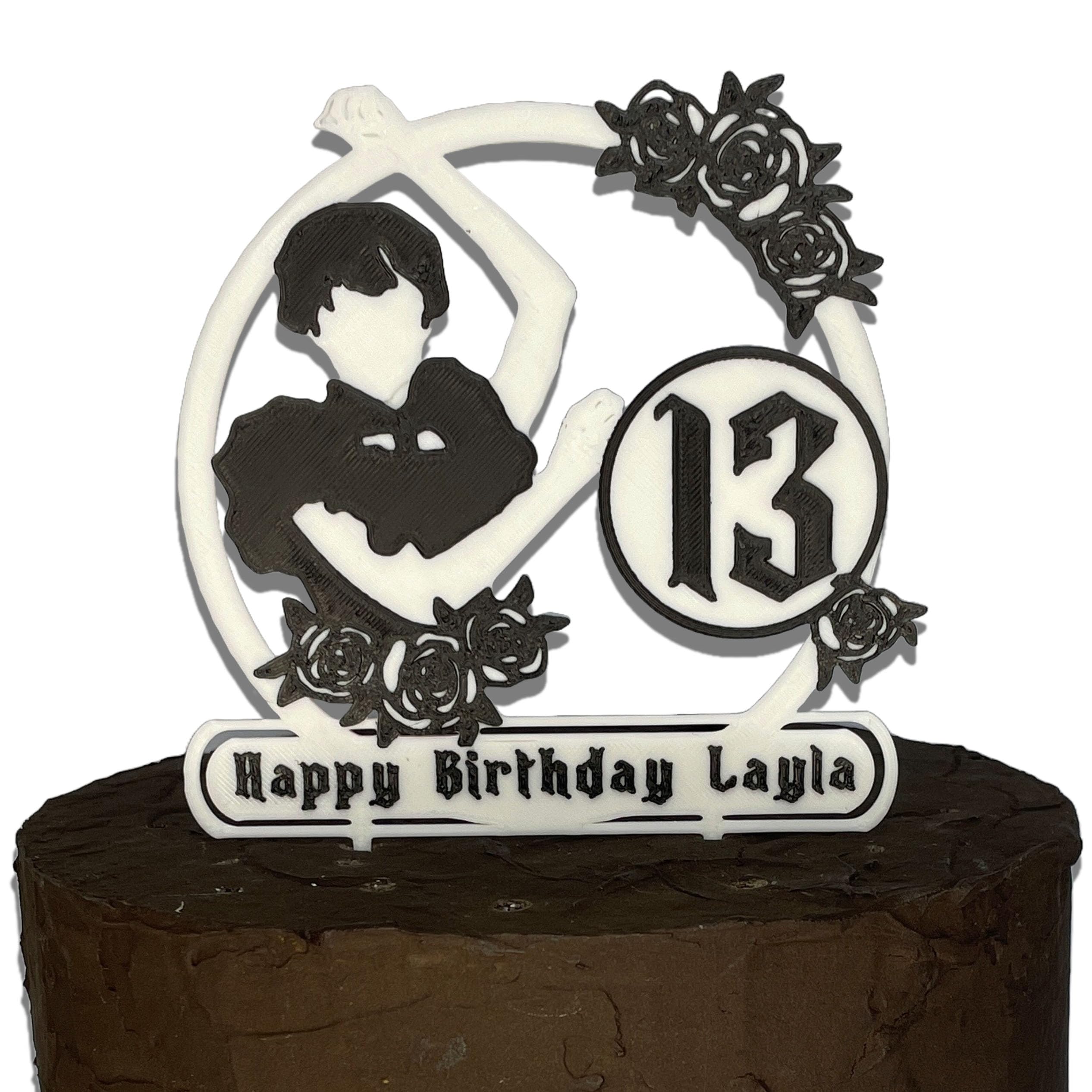 Wednesday Cake Topper, Personalised, 18 cm Tall, PLA Plastic, Black and White