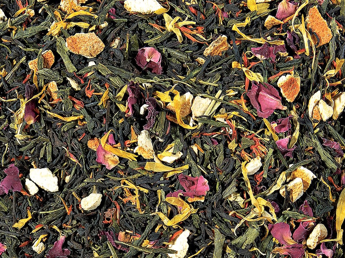 1kg - schwarzer & grüner Tee - PERLE DER NACHT - aromatisierte Schwarztee & Grüntee-Mischung - Jackfruit-Mandel-Note