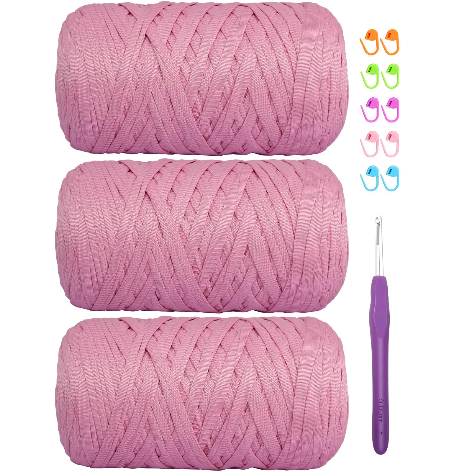 SIMEIQI 1200g T-Shirt Yarn (3x400g) for Crochet, Thick Spaghetti Yarn, Shrimp Pink — image 1