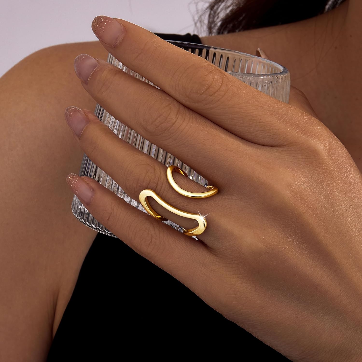 Gelbesty Waterproof Gold Statement Rings for Women, 14K Gold Chunky Open Stackable Rings Non Tarnish Fashion Adjustable Stainless Steel Pinky Knuckle Signet Vintage Ring Jewelry Size 5-11 - Image 7