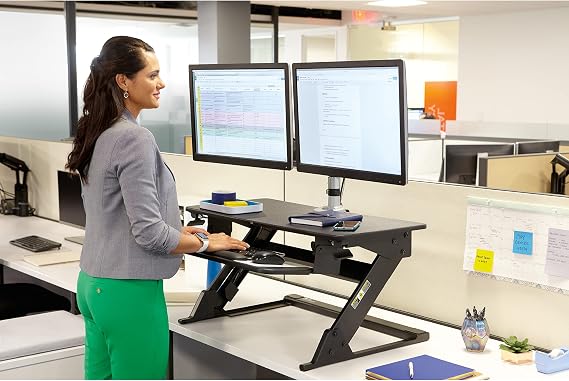 3M Precision Standing Desk Converter, Sit to Stand Ergonomic Work Station, Height Adjustable Desktop Riser, Black