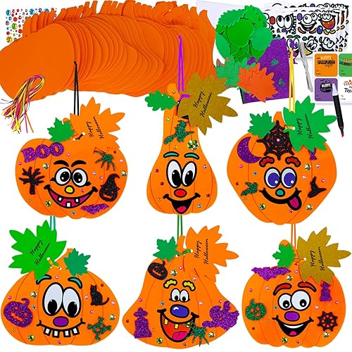 Winlyn 36 juegos de decoraciones de calabaza de Halloween para otoño, kits de manualidades de calabaza, formas de calabaza de espuma con cara de