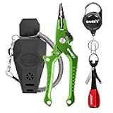 SAMSFX Aluminum Fishing Pliers Hook Remover Braid Line Cutter with Coiled Lanyard, Fly Fishing Knot Tying Tool & Retractors