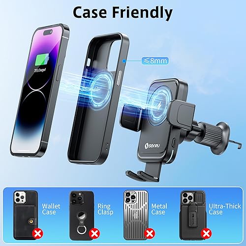 Miniatura 7 de SONRU Soporte de teléfono para automóvil, cargador inalámbrico Qi de 15 W, carga rápida, sujeción automática, soporte de succión para salpicadero,