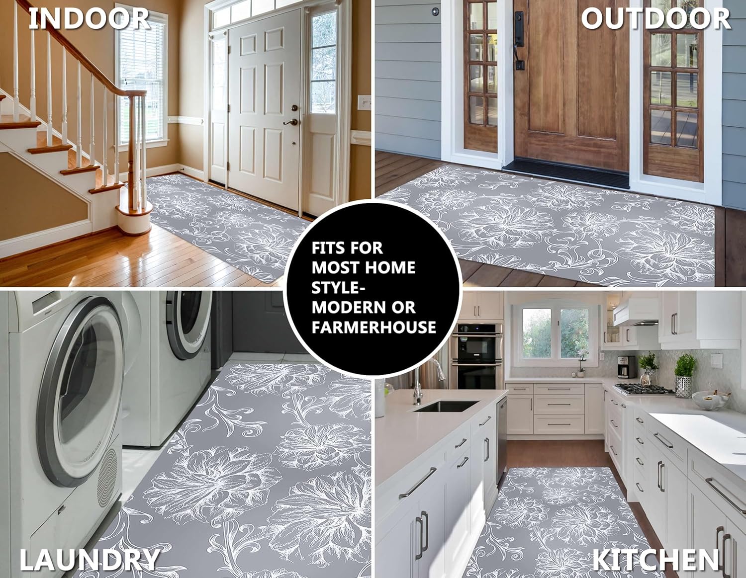 3×5 Feet Extra Large 1/10" Ultra Thin Front Door Mat Indoor Entryway Area Rug for Inside Entry, Non Slip Washable Rubber Interior Door Mats Entrance Home, Baroque Grey - Image 6