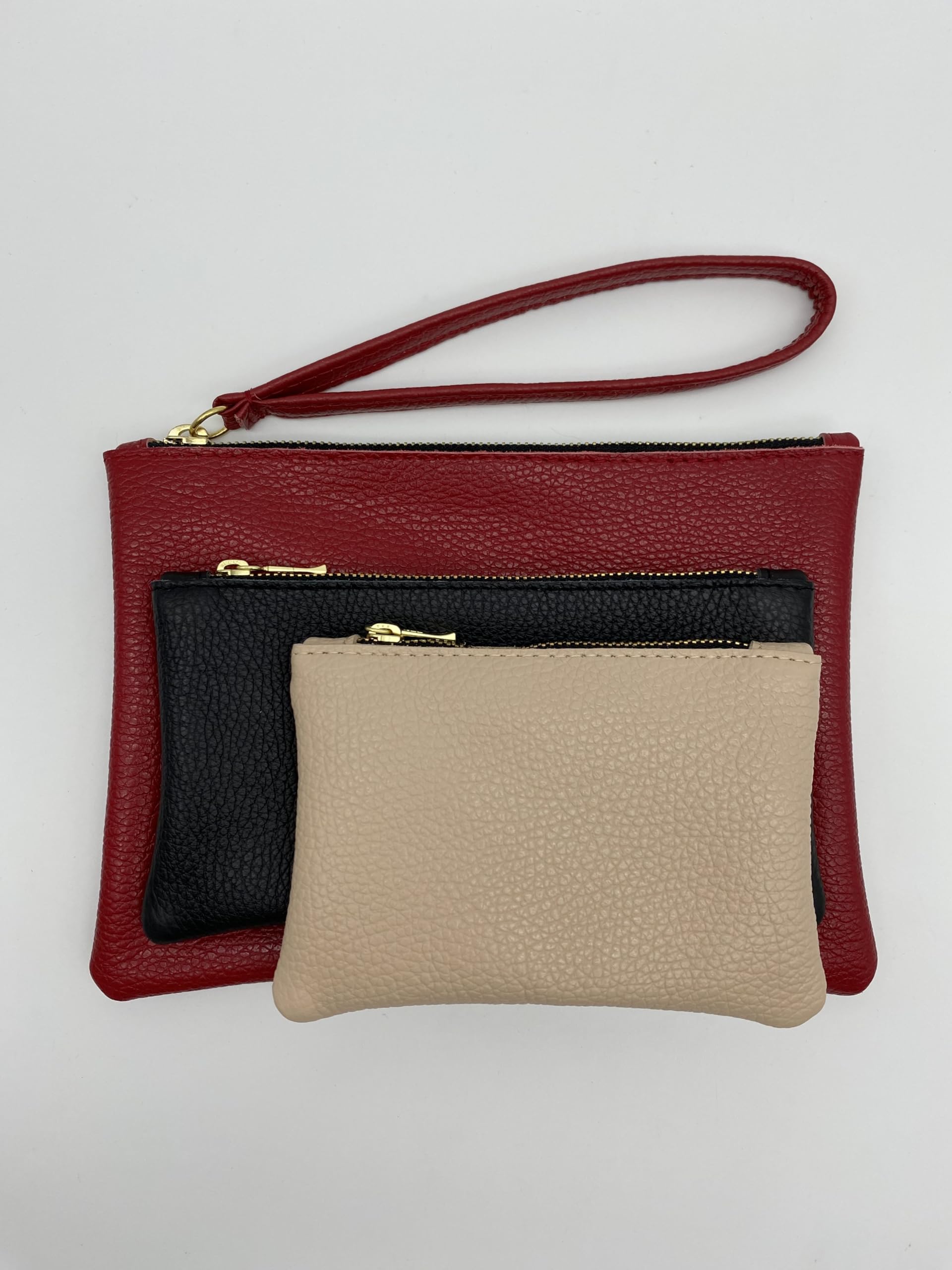 Set di Bustine Portatutto - 3 Astucci di diverse dimesioni - Custodie da tenere in borsa -Astuccio porta penne in Vera Pelle - Made in Italy