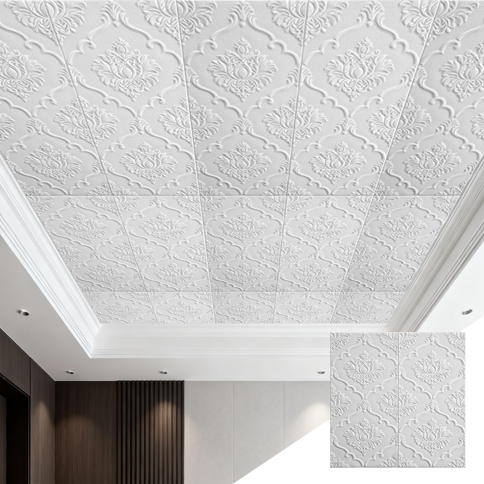 GoldeneAmeisen Adhesive Ceiling Tiles,Ceiling Panels 3D,Easy Installation,Flexible And Crack-Resistant,Easy To Cut,Thicken,For Walls Feature Bathroom Bedroom Adults Hallway