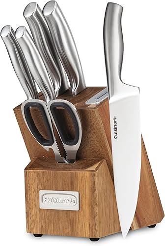 Cuisinart Juego de 7 piezas de bloques de cubiertos esenciales de acero inoxidable con afilador integrado