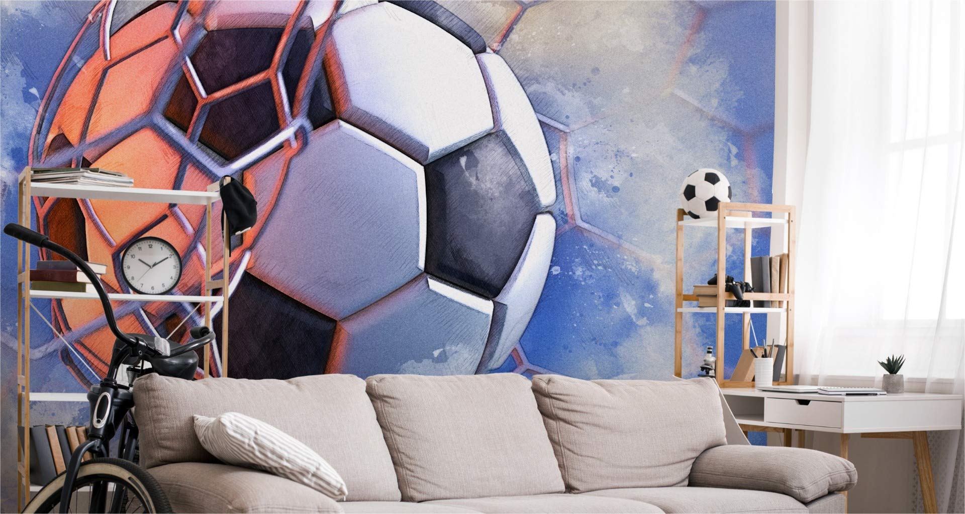 Papel pintado fotográfico con estructura de vinilo para sala de estar, portería de fútbol, 312 x 219 cm, papel pintado para pared moderno XXL, 312 x 219 cm
