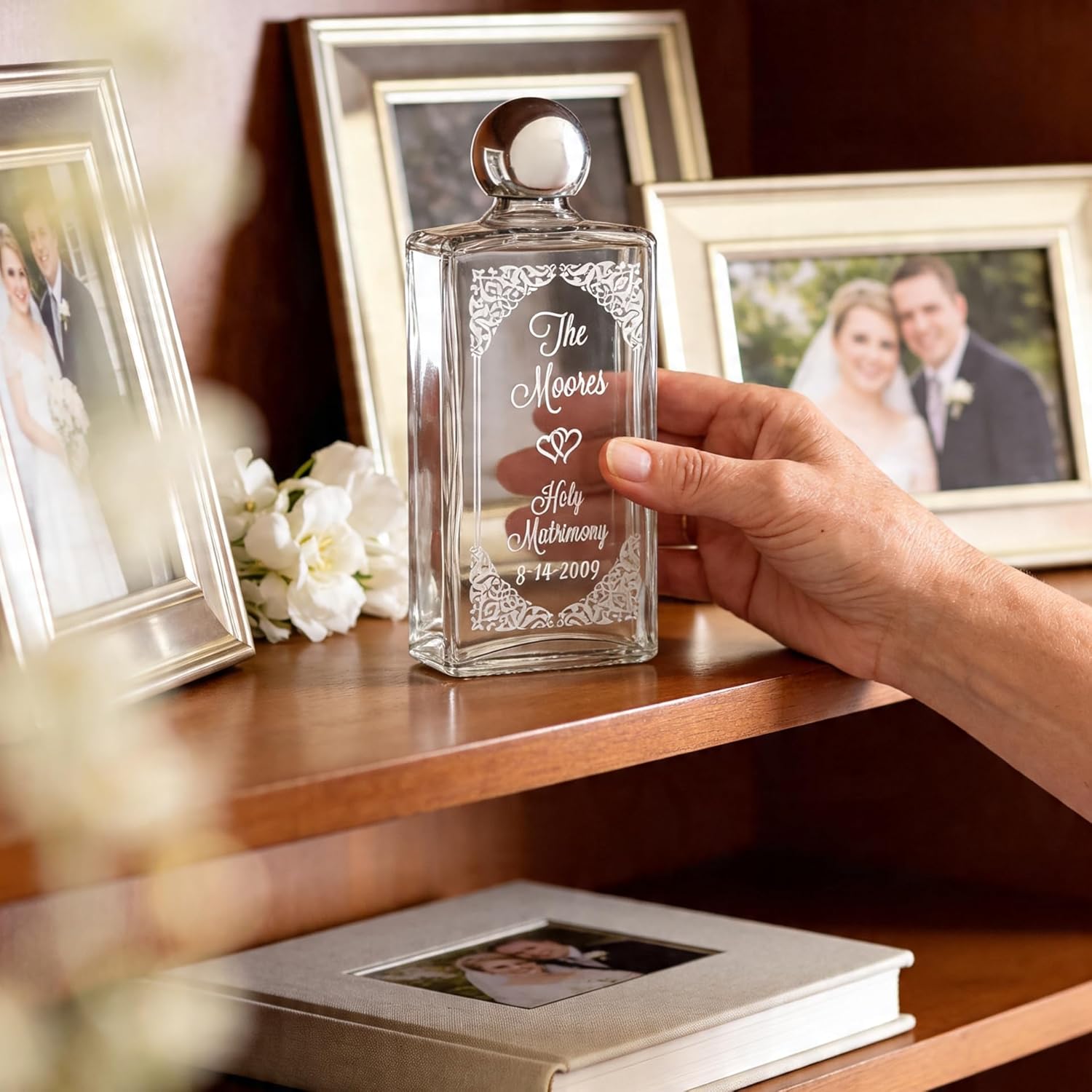 Personalized Glass Holy Matrimony Water Bottle - Customized Engraved Catholic Wedding Gift - Holy Water Religious Dedication Christening Keepsake