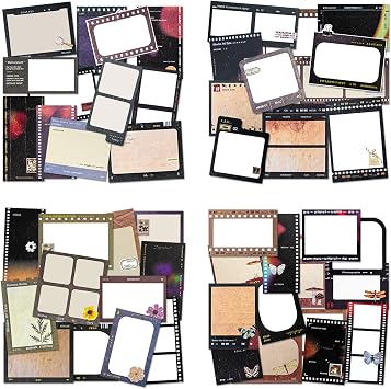 Mayplous 4-Pack Filmstrip Scrapbook Paper   Vintage Decorative Kraft Paper with Retro Memo & Writable Tags, Single-Sided Thick Sheets for Card Making, Crafts, Collage & Gift Decor Classic