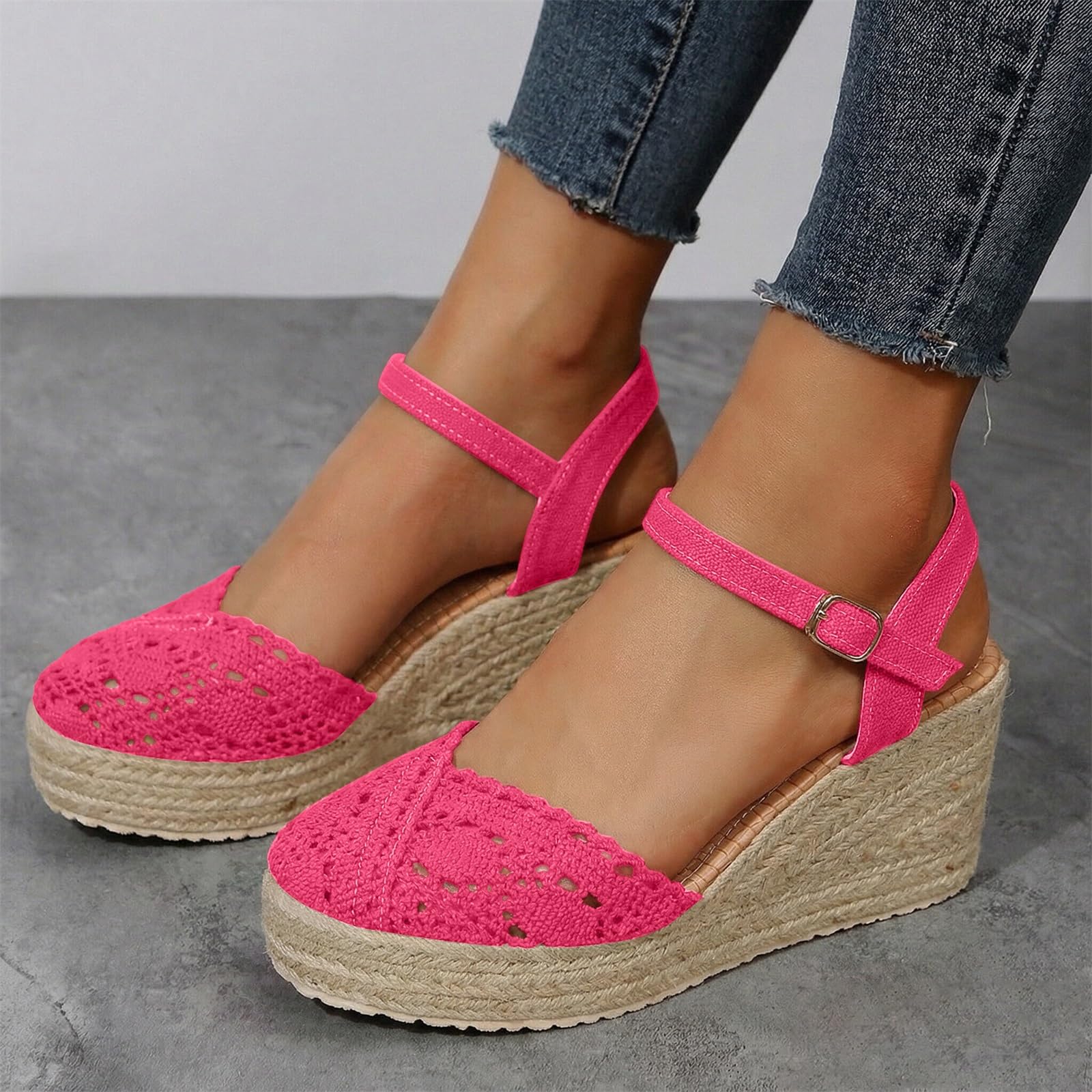 Generisch Sandalias de mujer estrechas con escote lateral y hebilla para mujer – Sandalias de verano de moda material tejido zapatos mujer 40 zapatillas