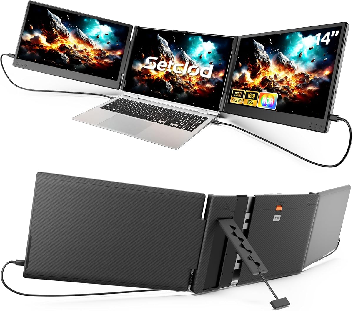 2025 Upgraded Laptop Screen Extender Portable, 14" 1080P FHD IPS Screen, Monitor Extender for Laptop, Fit for 13-17", Plug & Play Compatiable with Windows/Mac/Chrome/Android/Switch