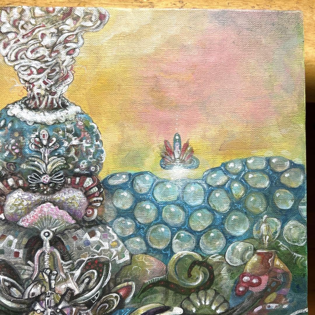 クジャクと地球　アクリル画　絵画 クジャクと地球アクリル画絵画