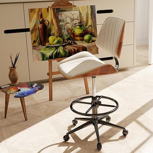 Miniatura 2 de Silla de oficina en casa de dibujo, silla de escritorio giratoria con altura ajustable y anillo reposapiés, sillas de oficina ergonómicas para bar,