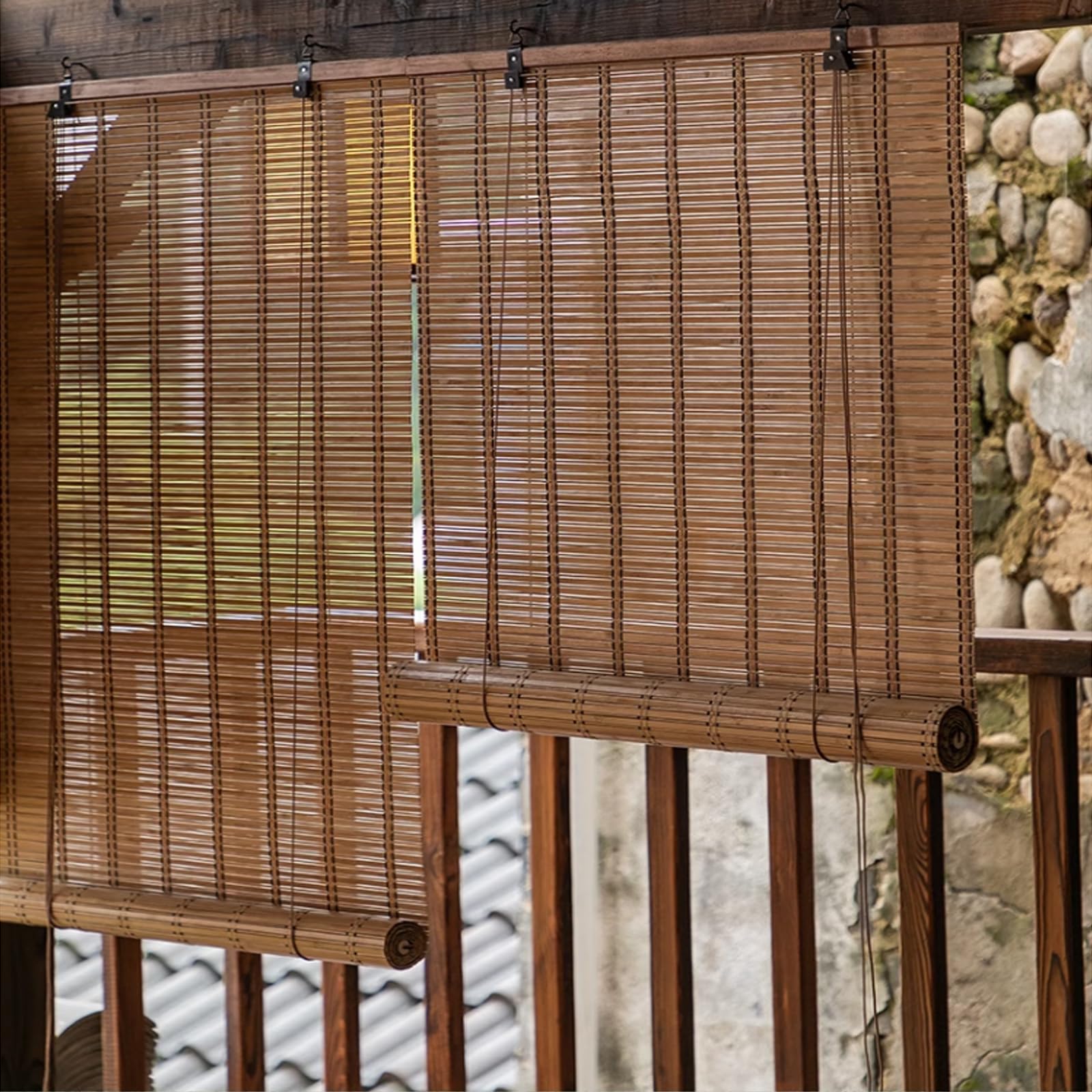 Stores à Enroulement en Bambou Naturel,Store Bateau en Bambou,Rideau à Rouleaux Romains,Store Fenetre Occultant pour Balcon Jardin Intérieur Extérieur,Largeur x Hauteur (100cm x 150cm)