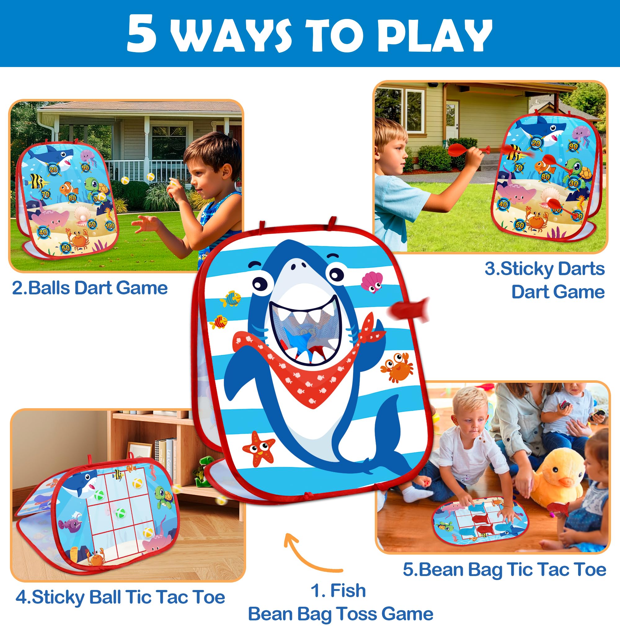Bean Bag Toss Outdoor Outside Games Toys for Kids Ages 4 8 Under The Sea Summer Kids Outdoor Games Shark Toys Dart Game for Toddlers 3-5 Beach Ocean Themed Party Gifts for Boys Girls Family Yard Game - Image 3