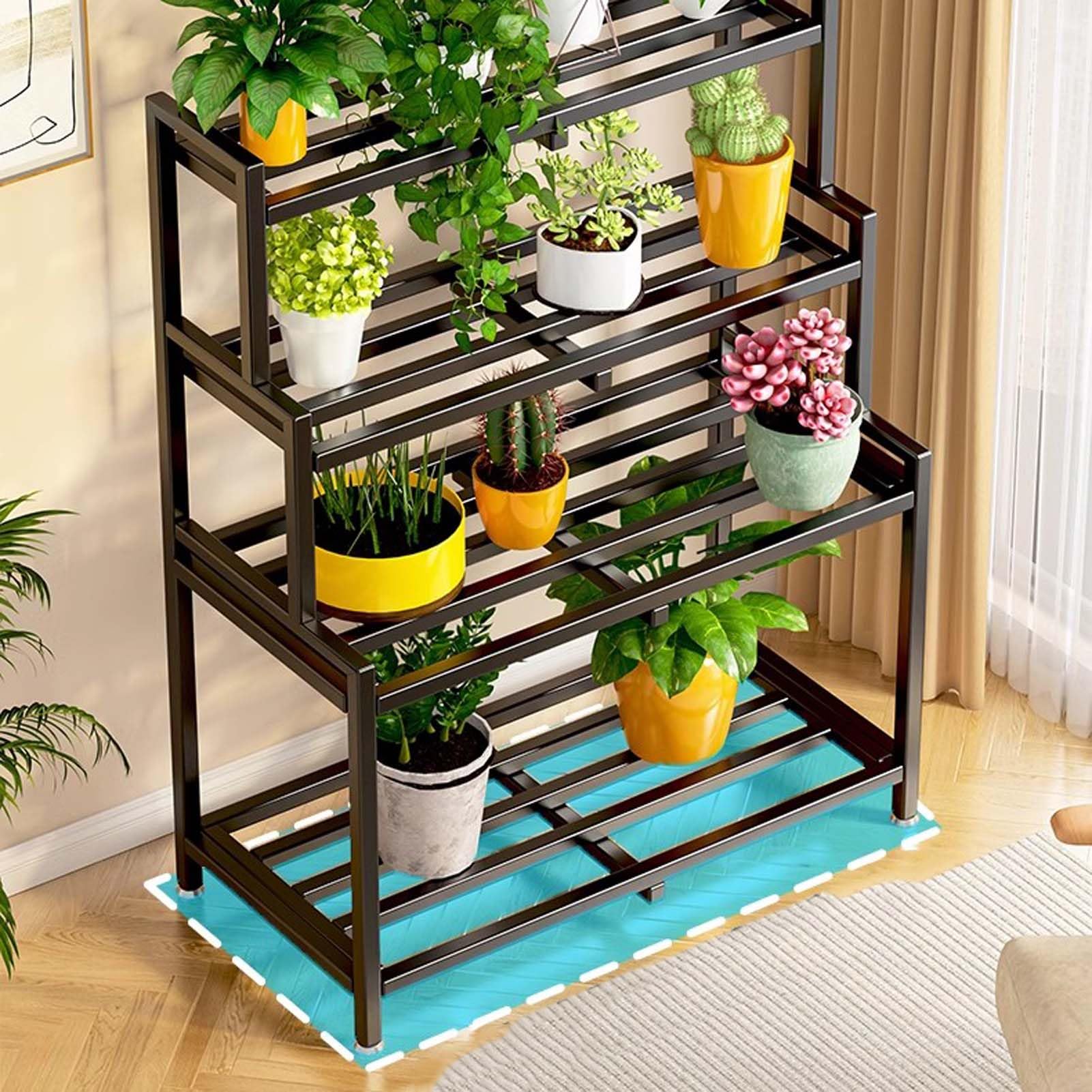 Bamworld Supporto angolare per piante da interno, 5 ripiani in metallo per più piante, supporto per vasi di fiori a più livelli, per patio, giardino