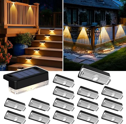 AUDERWIN Solar Deck Lights 16 Pack Warm White Outdoor Waterproof Step Lights Dusk to Dawn Auto On/Off AUDERWIN Solar Deck Lights 16 Pack Warm White Outdoor Waterproof Step Lights Dusk to Dawn Auto On/Off