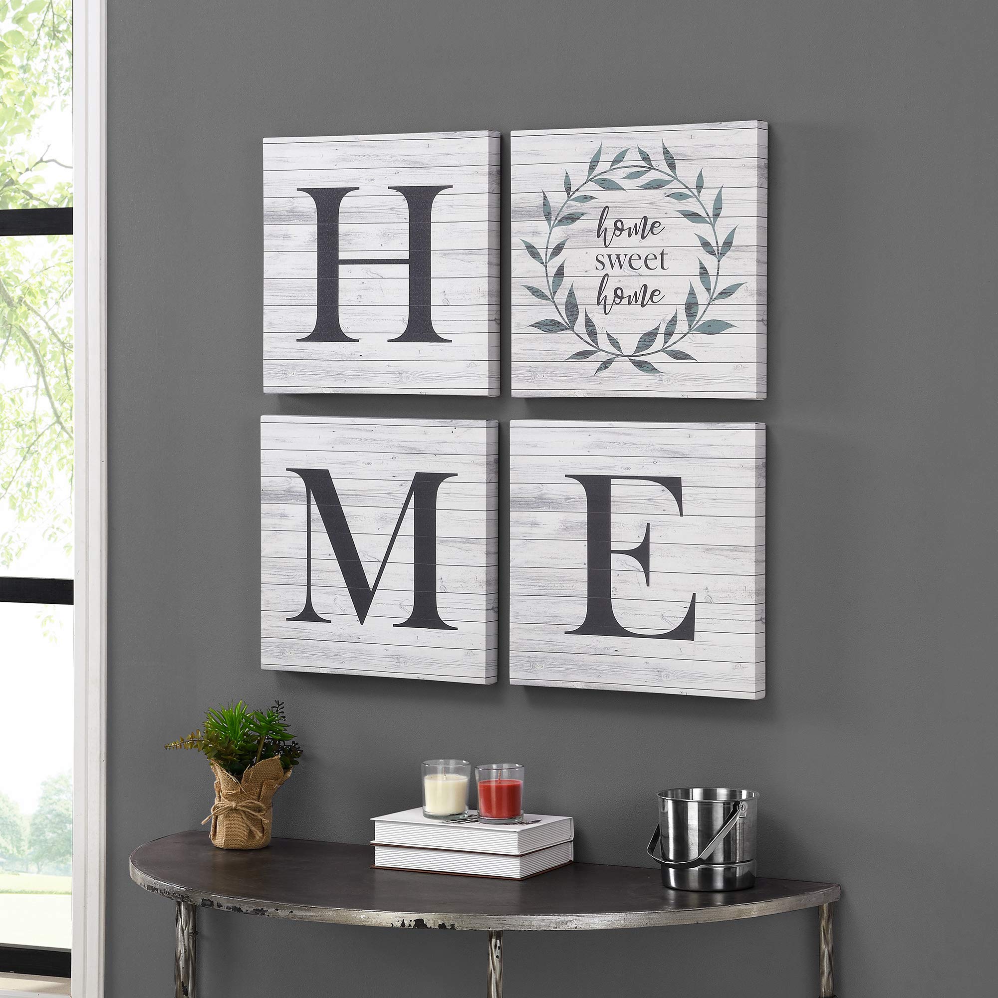 FirsTime & Co. Home Sweet Home Farmhouse Canvas 4-Piece Set, American Crafted, Aged White, 30 x 1.5 x 30 ,