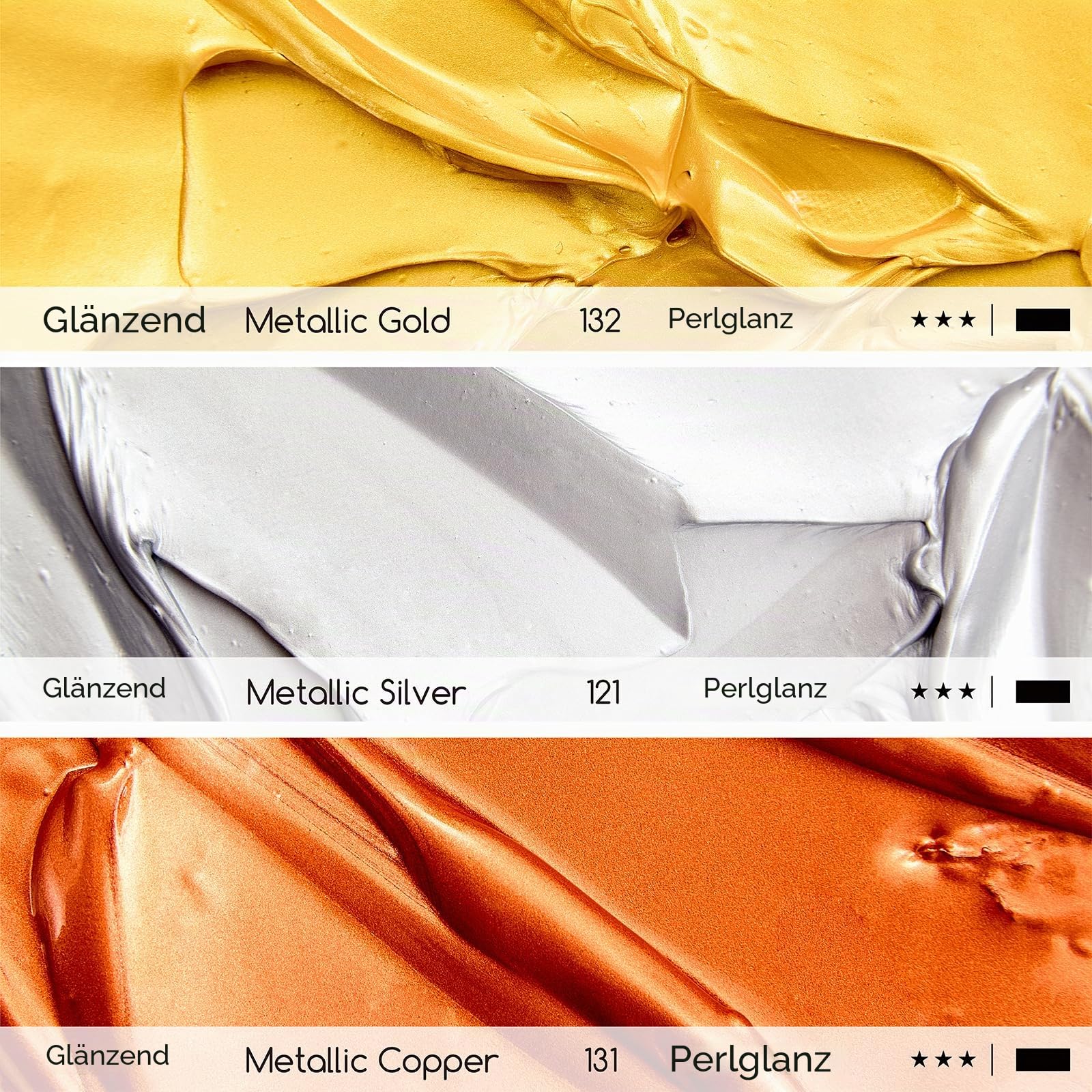 MEEDN Metallisches Acrylfarbset: 300 ml Acrylic Paint Set mit Gold Silber & Kupfer für Erwachsene zum Basteln, Weihnachtsdekor - Dicke Goldblattfarben für Holzmöbelmalerei