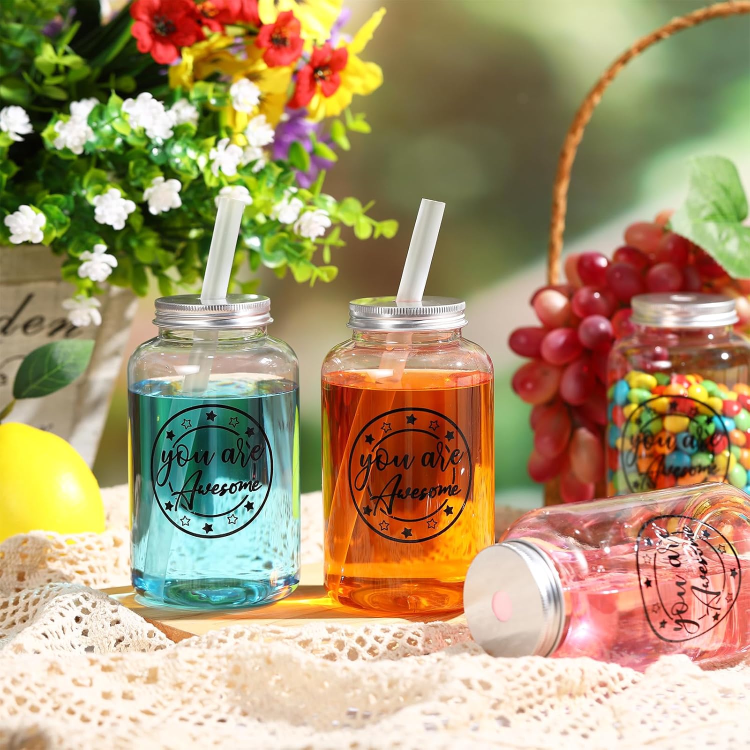 12 Pcs Employee Appreciation Gifts 18 oz Plastic Cup with Airtight Lids and Straws Thank You Favors for Coworkers Teacher Staff(Excellent Theme) - Image 4