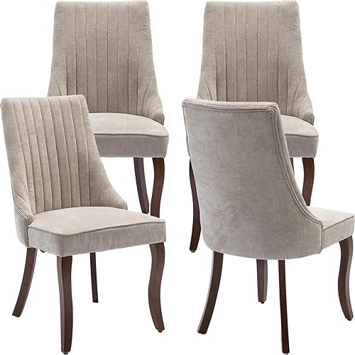 Juego de 4 sillas de comedor modernas de mediados de siglo, tapizadas de tela beige, sillas de cocina y comedor, sillas de cocina con respaldo alto