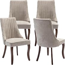 Mid Century Modern Dining Chairs Set of 4, High Back Fabric Upholstered Kitchen & Dining Room Chairs with Solid Wood Legs, Sillas de Comedor Beige, 4 Pcs