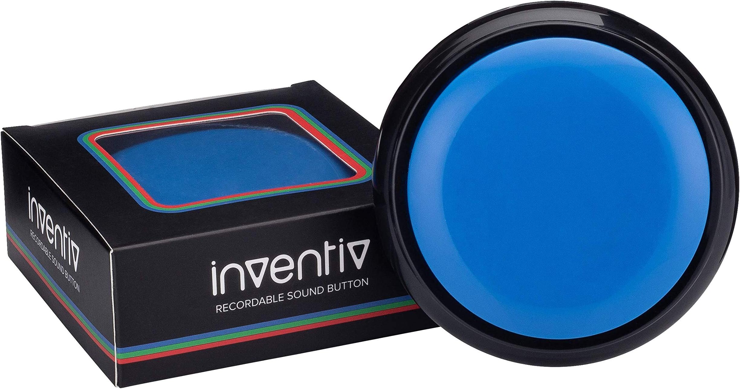 Inventiv 30 Second Custom Recordable Talking Button, Record & Playback Your Own Message, Quality Voice Sound Recorder - 15 Phrase Stickers Included (Blue)