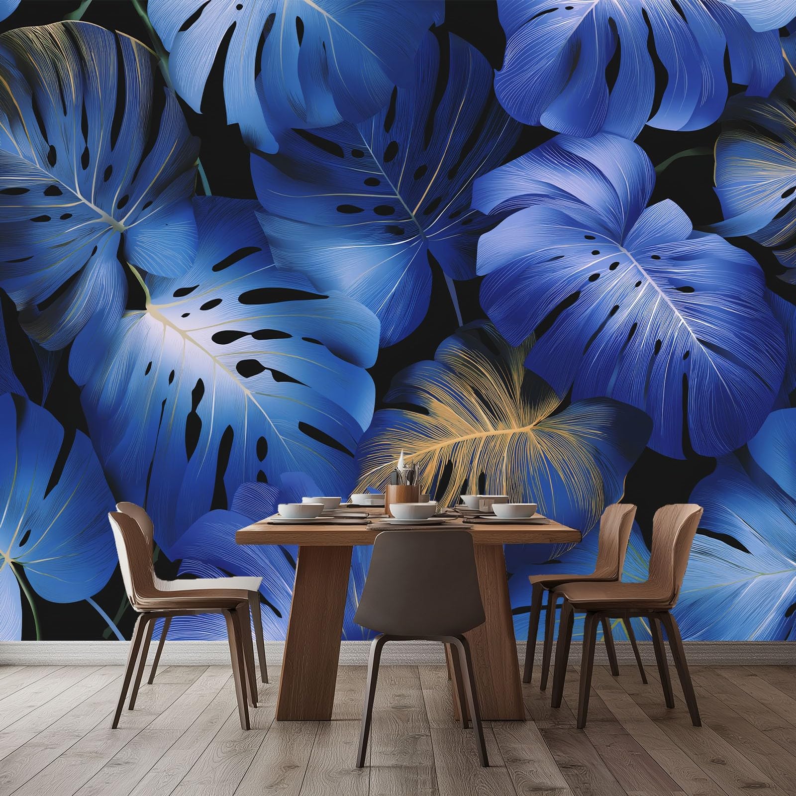 Générique Nowoczesna tapeta panoramiczna rośliny monstera liście palmowe 3D 200 x 140 cm, włóknina XXL nowoczesna dekoracja ścienna salon sypialnia biuro pokój dziecięcy, czarna