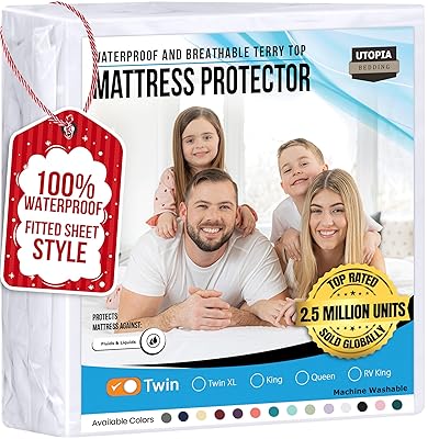 Utopia Bedding Waterproof Mattress Protector Full Size, Premium Terry Mattress Cover 200 GSM, Breathable, Fitted Style with Stretchable Pockets (White)