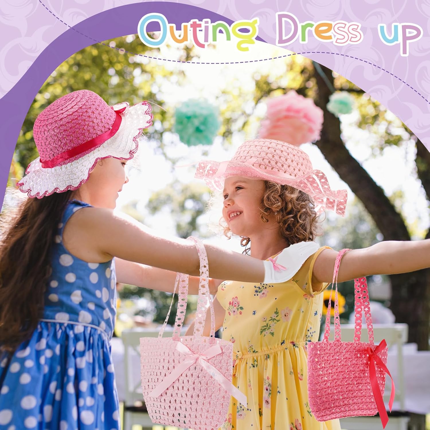 Zhanmai 6 Pcs Girls Tea Party Hats Accessories Set Kids Tea Party Bonnets Hats and Gloves Purses for Girls Dress up Favors - Image 5