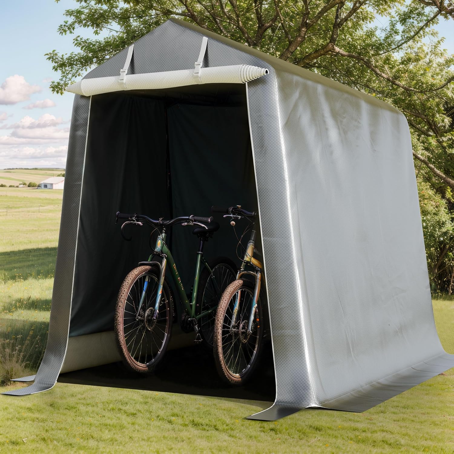Bicycles stored inside Shintenchi shelter