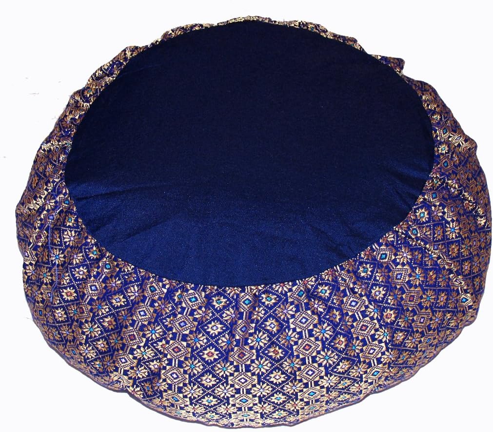 Meditation Cushion Zafu Pillow Buckwheat - Silk Brocade Blue