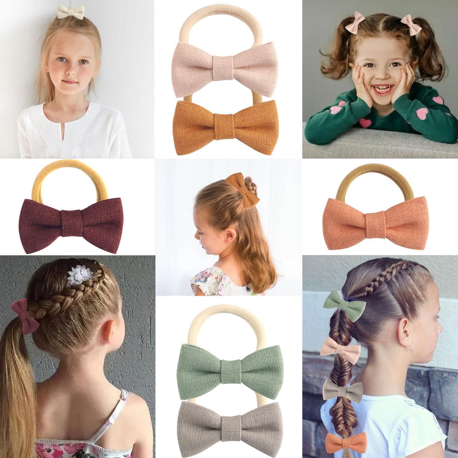 de 20 gomas elásticas para el cabello para niñas pequeñas con lazos de lino, no dañan el pelo, accesorios para el cabello grueso o fino, para niñas en edad escolar (YM-20 unidades)