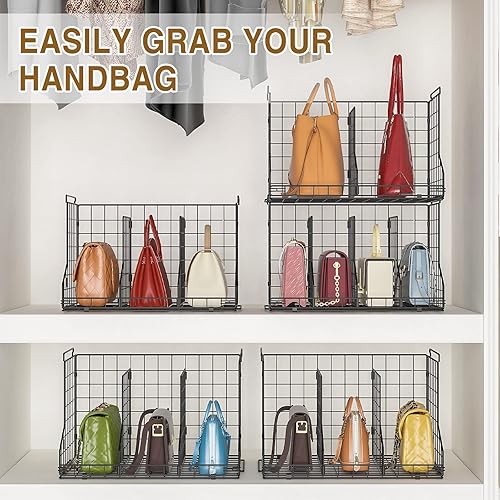 Miniatura 8 de Organizador de almacenamiento de bolsos para armario organizador de bolsos divisores ajustables, cestas de almacenamiento apilables de alambre,