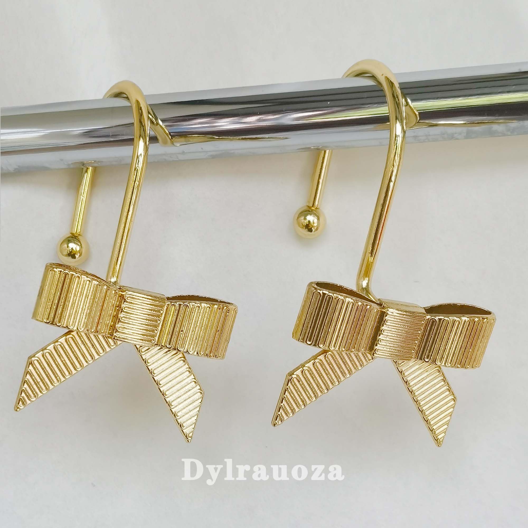Gold Bow Shower Hooks - Rustproof Bathroom Decor -5 Gold Bow Shower Hooks - Rustproof Bathroom Decor -5
