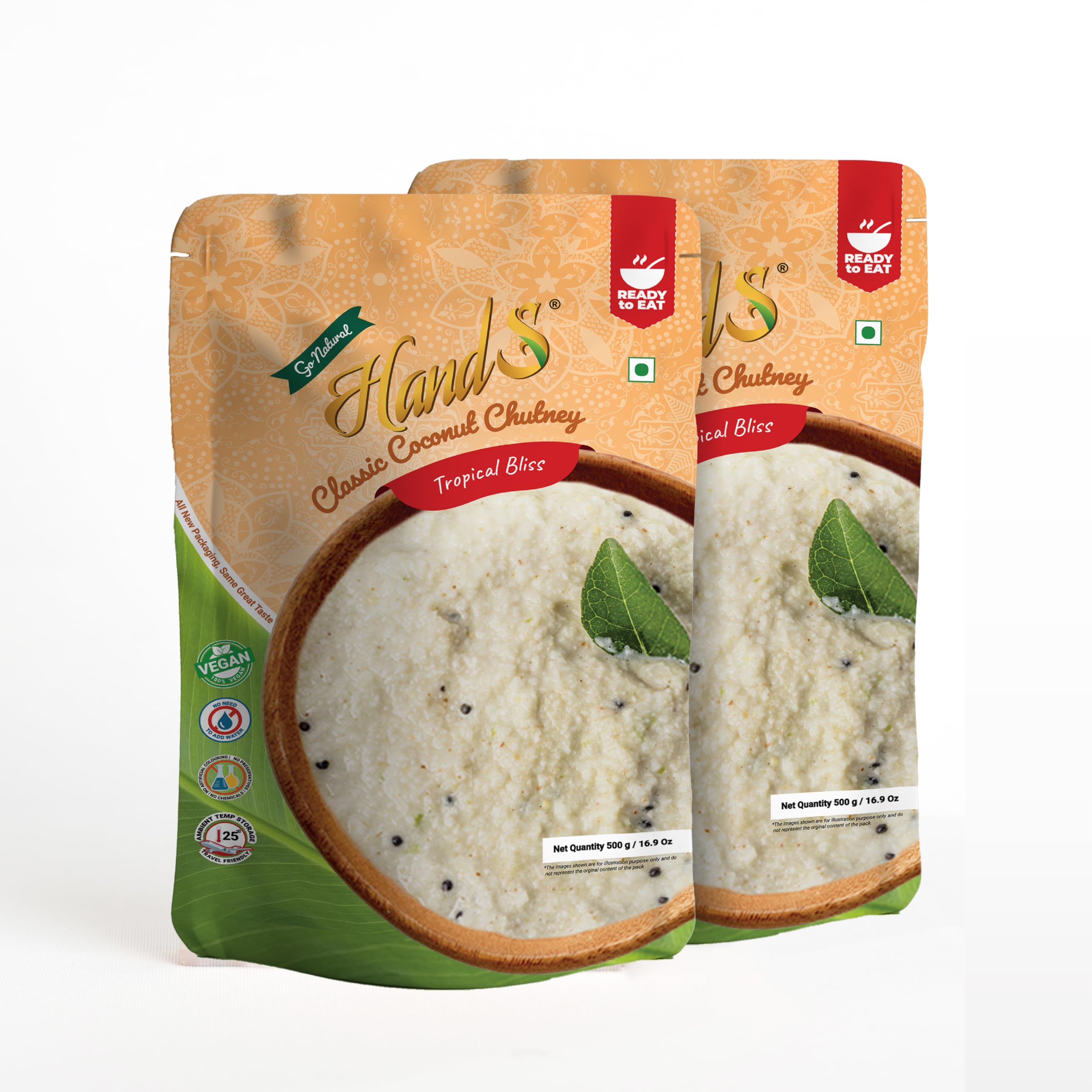 HandS Coconut Chutney - Original | 500 GMS X Pack of 2 | No Added Preservatives or Chemicals | No Need to add Water | Vegan and Keto Friendly | Best Dip for South and North Indian Dishes