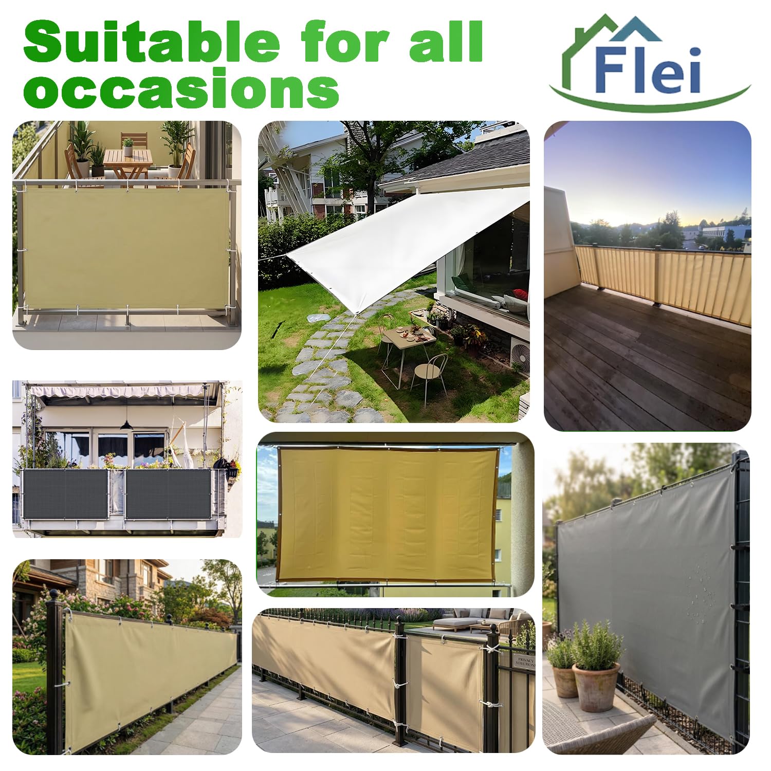 Sonnensegel Wasserdicht Rechteckig, Schattentuch UV-Schutz Sunsegel Reißfest Maschinenwäsche mit Ösen und Seil für Garten Balkon Terrasse Zaunblende AußEnbereich Schwimmbad 3x3M - Sandfarbe