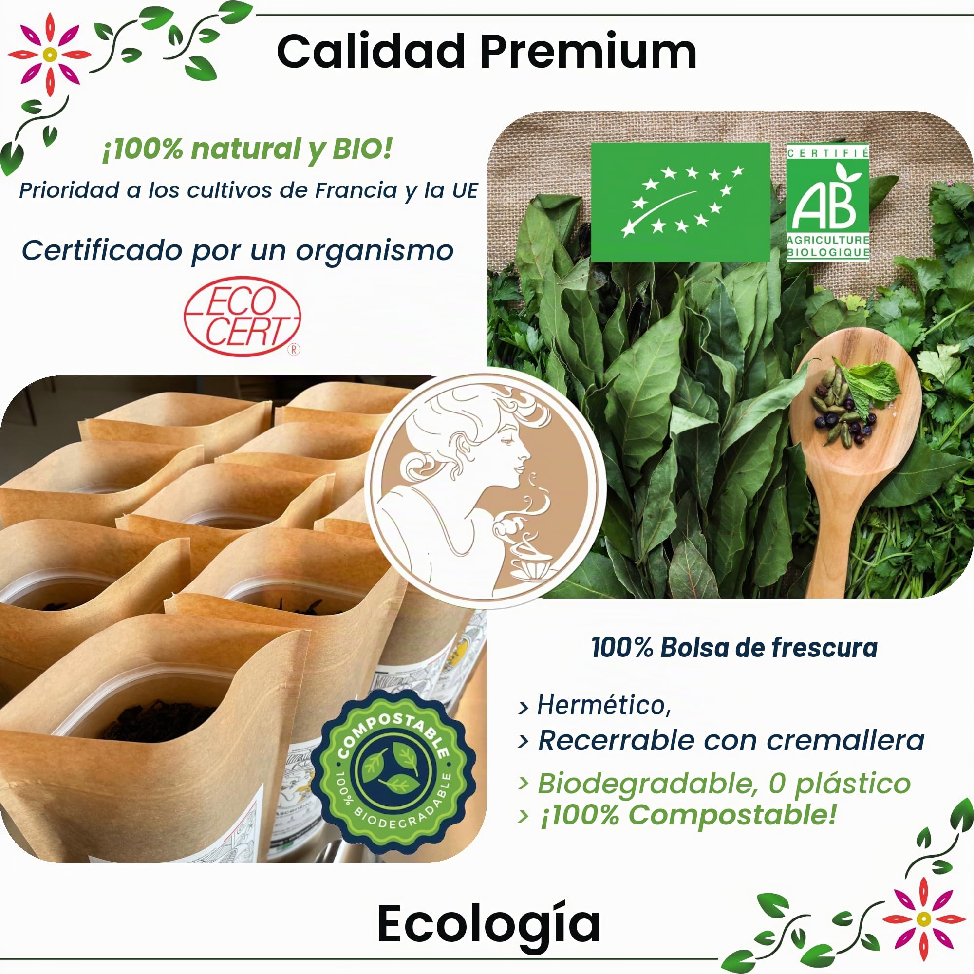 Ascenbio - Especia - Bastones de regaliz orgánico - 100 g - preparado y envasado en Francia - embalaje biodegradable