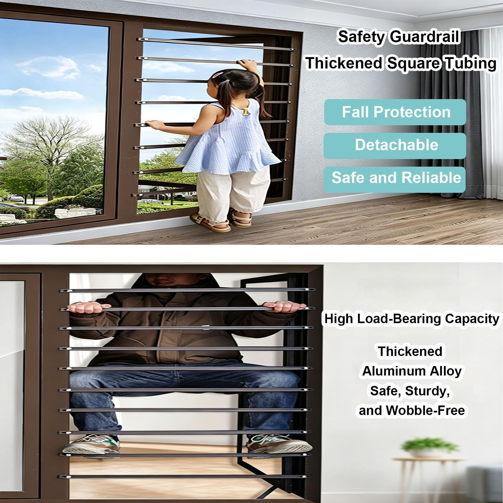 Rejilla De Protección Antirrobo para Ventanas, Barra De Seguridad | Montaje Por Sujeción Sin Taladros; Fabricada En Aleación De Aluminio Y Magnesio; Rieles Ajustables(marrón,61-70cmx1)